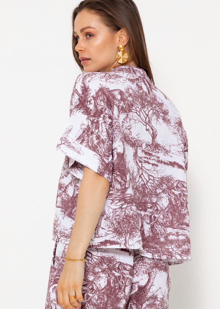 Muslin blouse with print - wine red