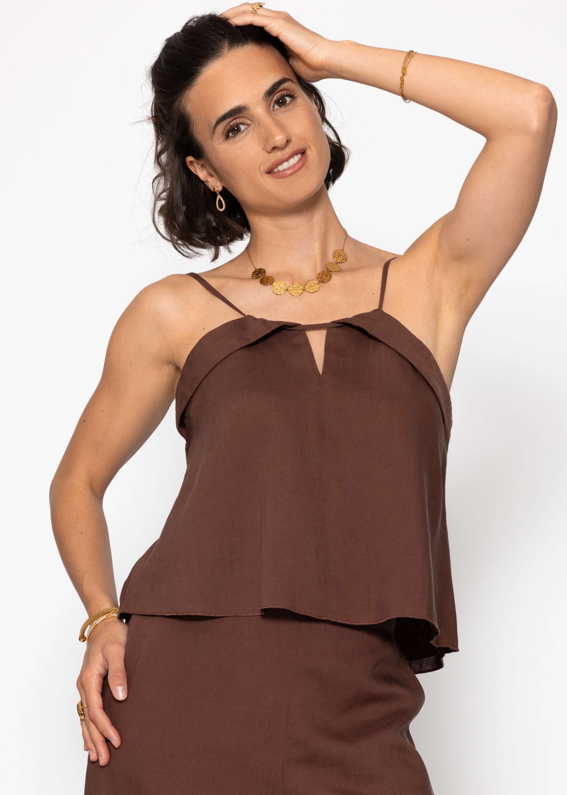 Linen top with spaghetti straps - brown