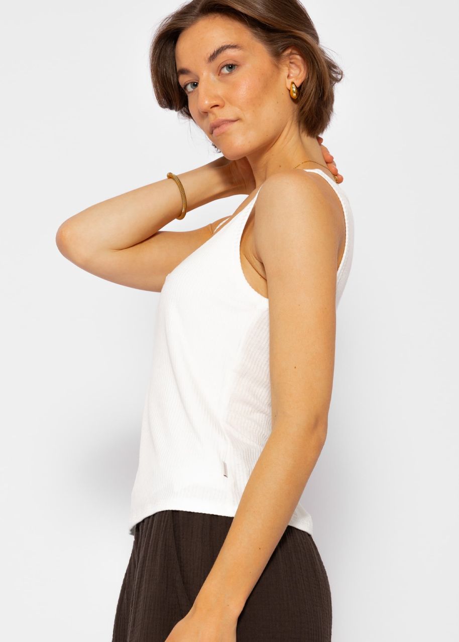 Ribbed top with V-neck - offwhite