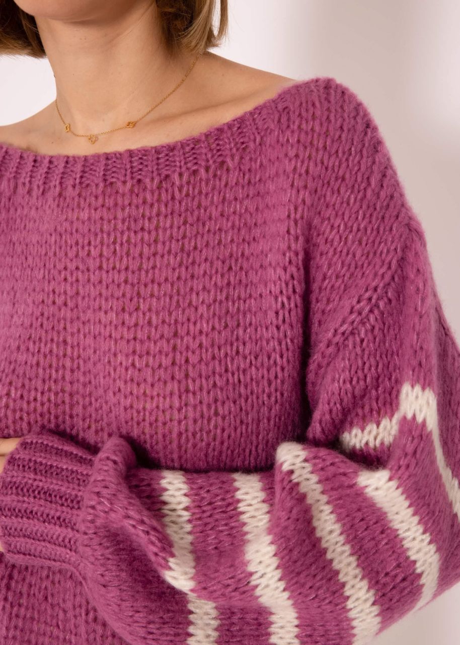 Jumper with striped sleeves - mauve-light beige