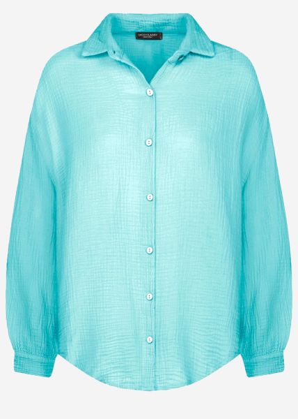 Muslin blouse oversize, short, turquoise
