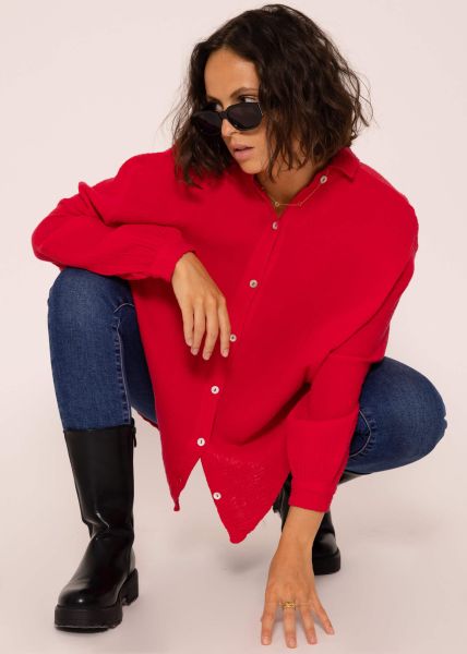 Muslin blouse oversize, short, red