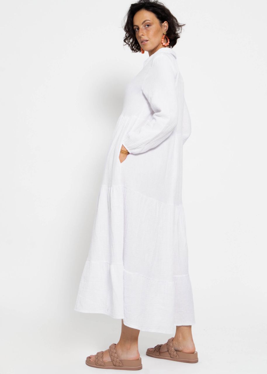 Muslin maxi dress with flounces - white