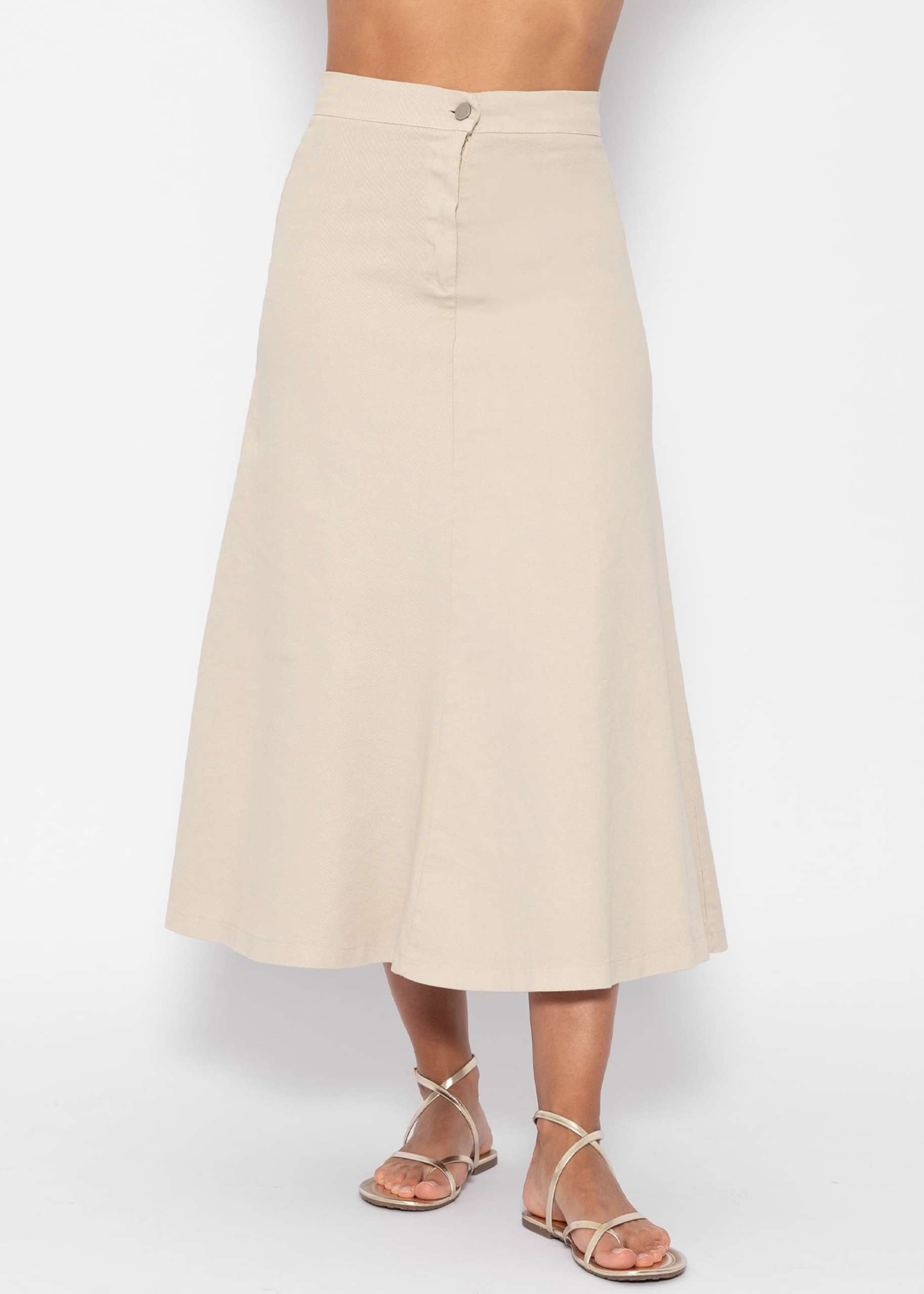 Long flared denim skirt - beige