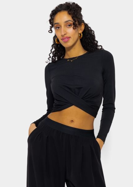 Crop shirt with long sleeves, black