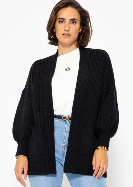 Soft knit cardigan with pockets - black