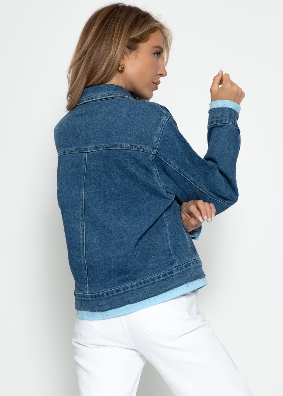 Jeans jacket with contrasting hem - blue