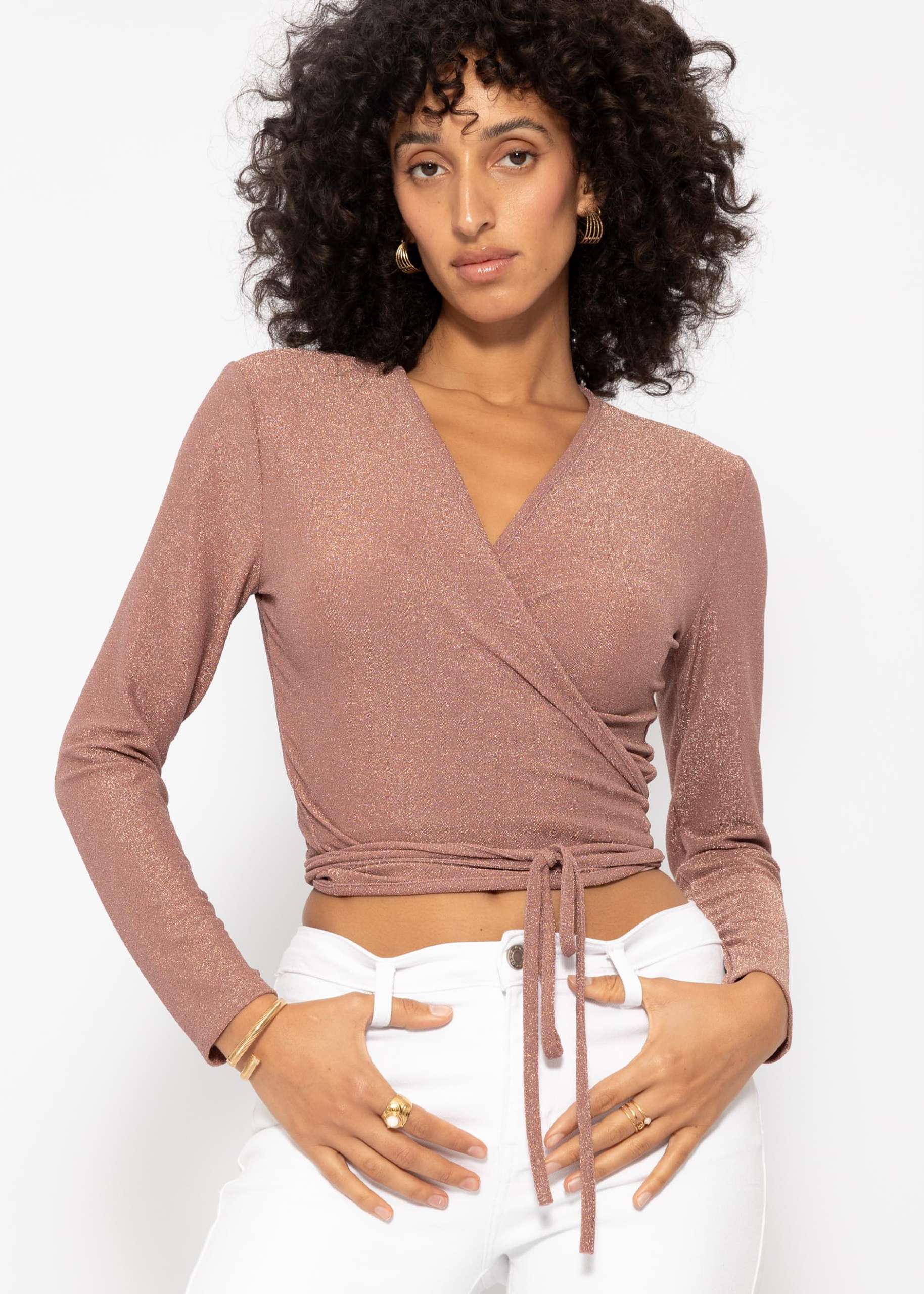 Glittery wrap around long sleeve shirt - pink