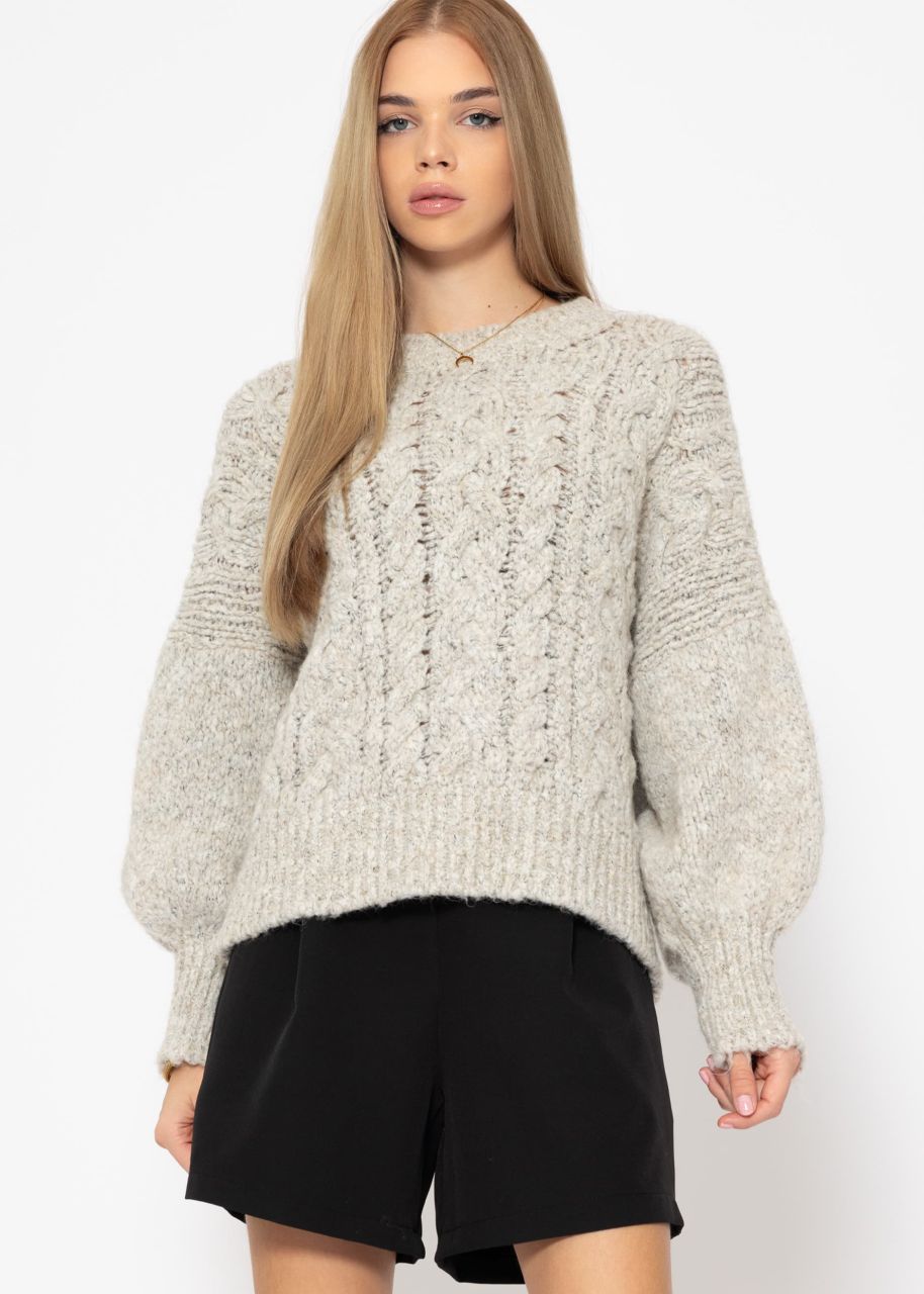 Super fluffy jumper with cable knit pattern - grey