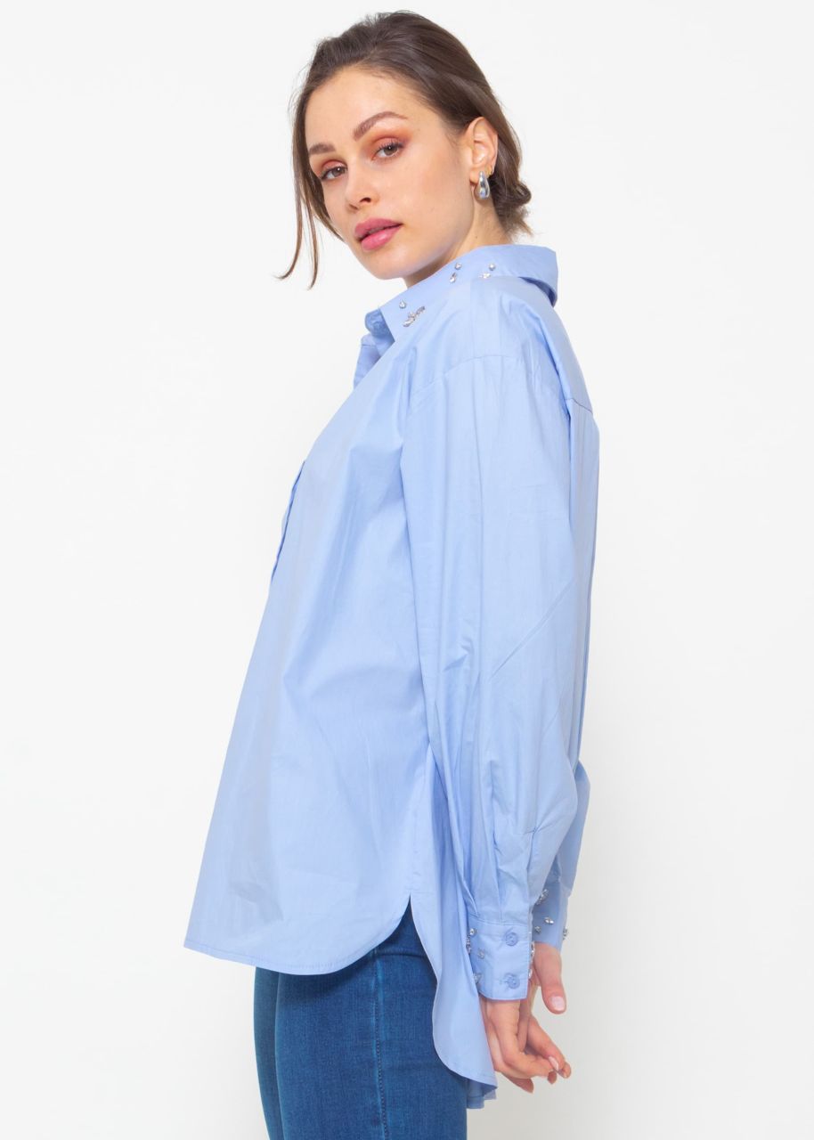 Shirt blouse with jewellery details - light blue