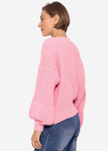 Cardigan with balloon sleeves, pink
