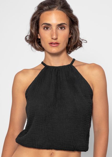 Off-the-shoulder muslin top - black