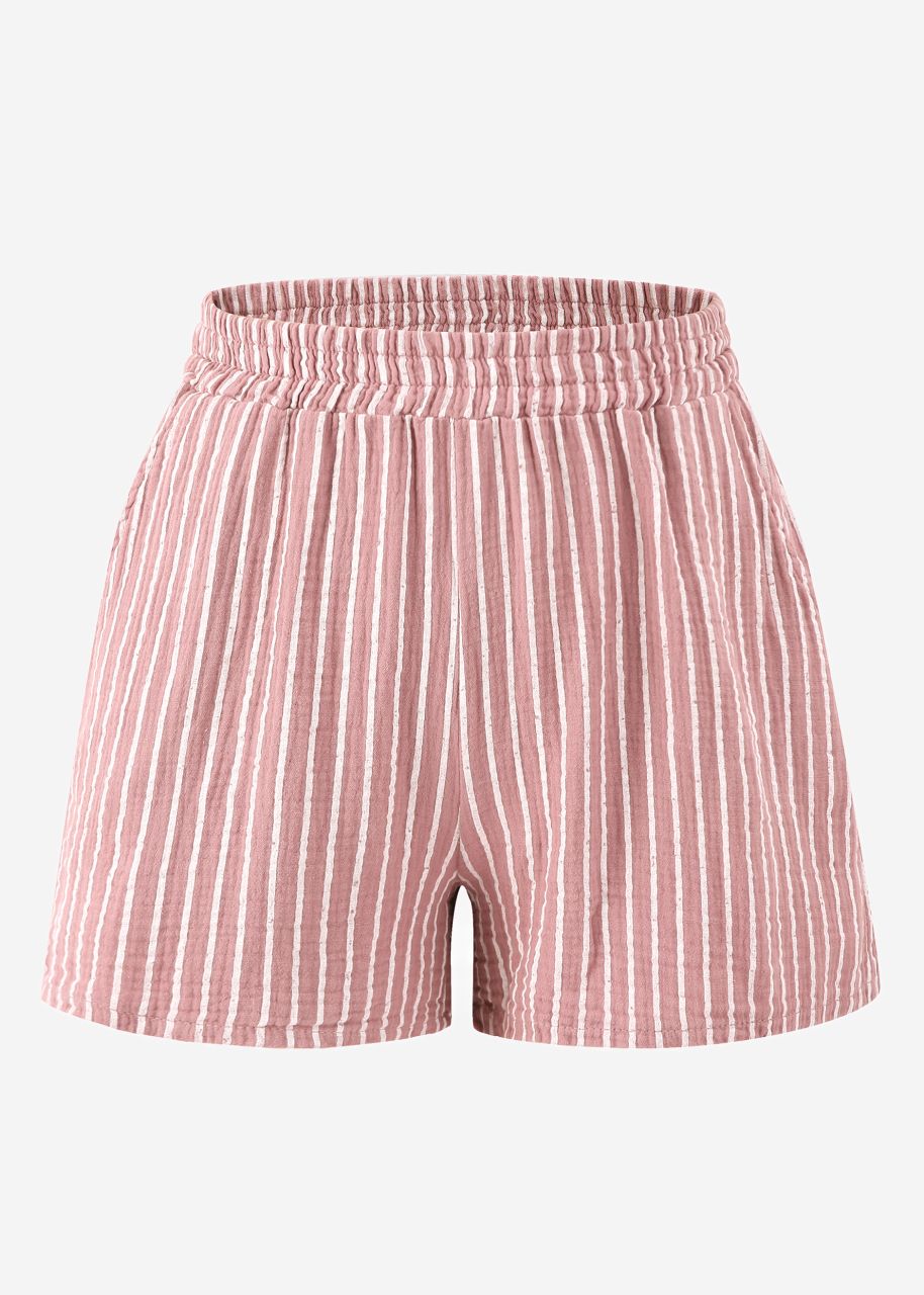 Gestreifte Musselin Shorts - altrosa