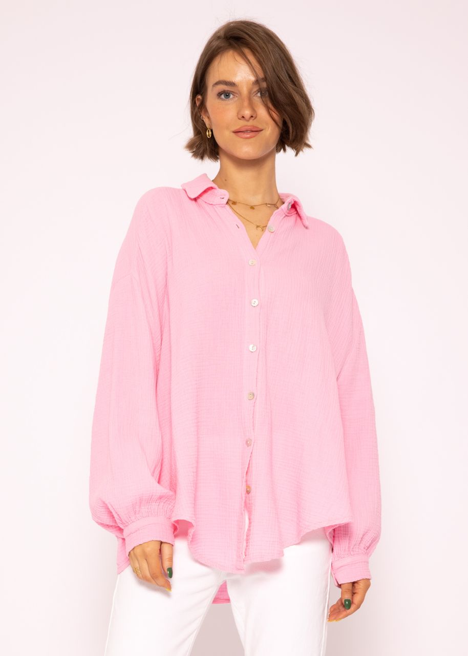 Ultra oversize muslin blouse shirt, shorter version, baby pink