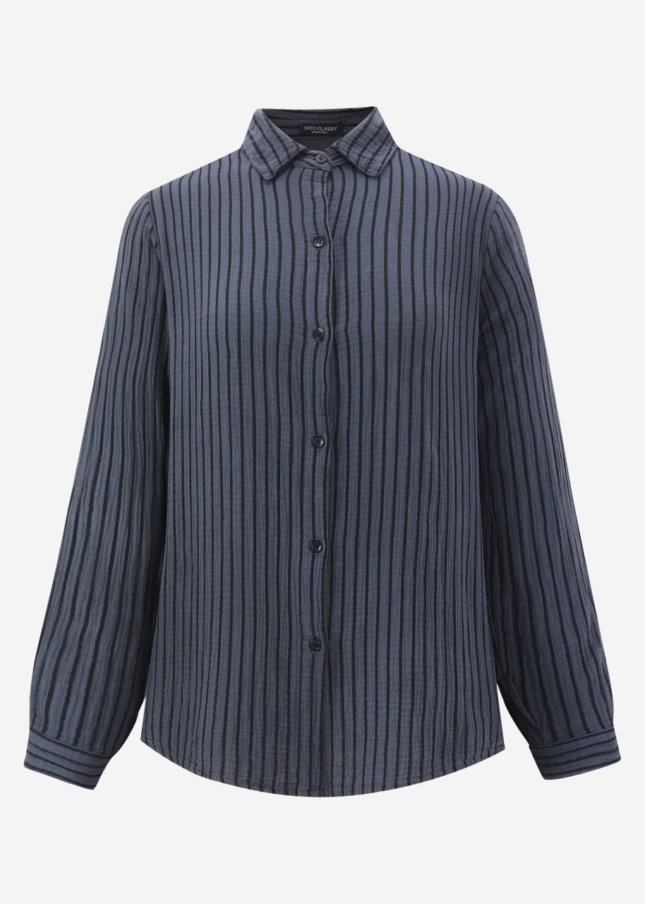 Classic cut blouse in muslin with stripes - anthracite