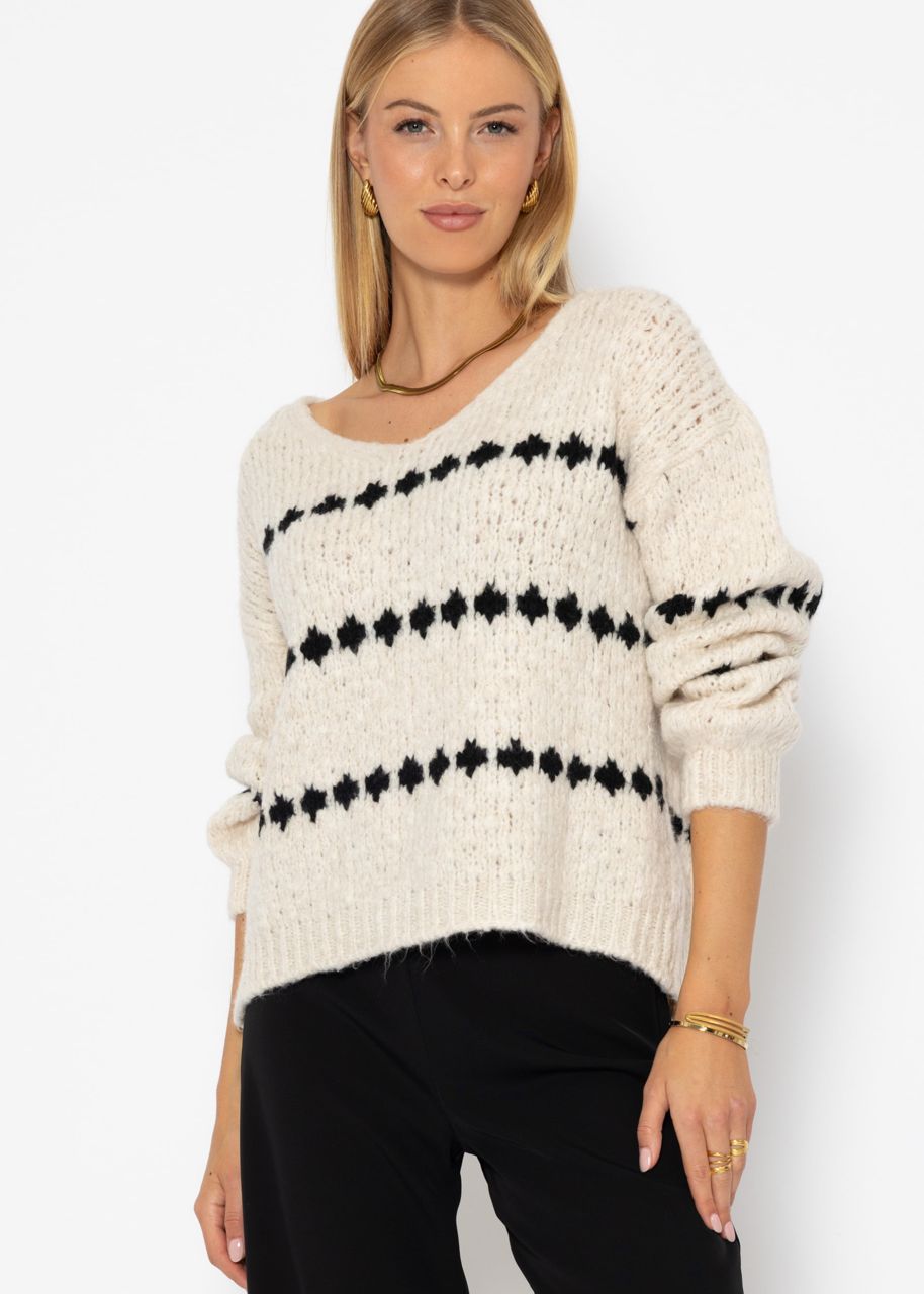 Jumper with fantasy stripe pattern - offwhite