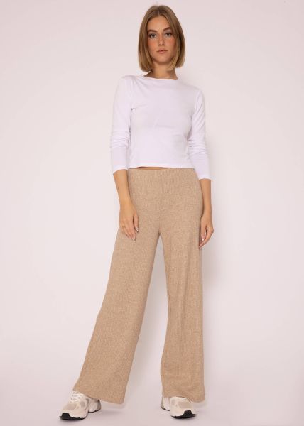 Ribbed trousers with wide leg, taupe