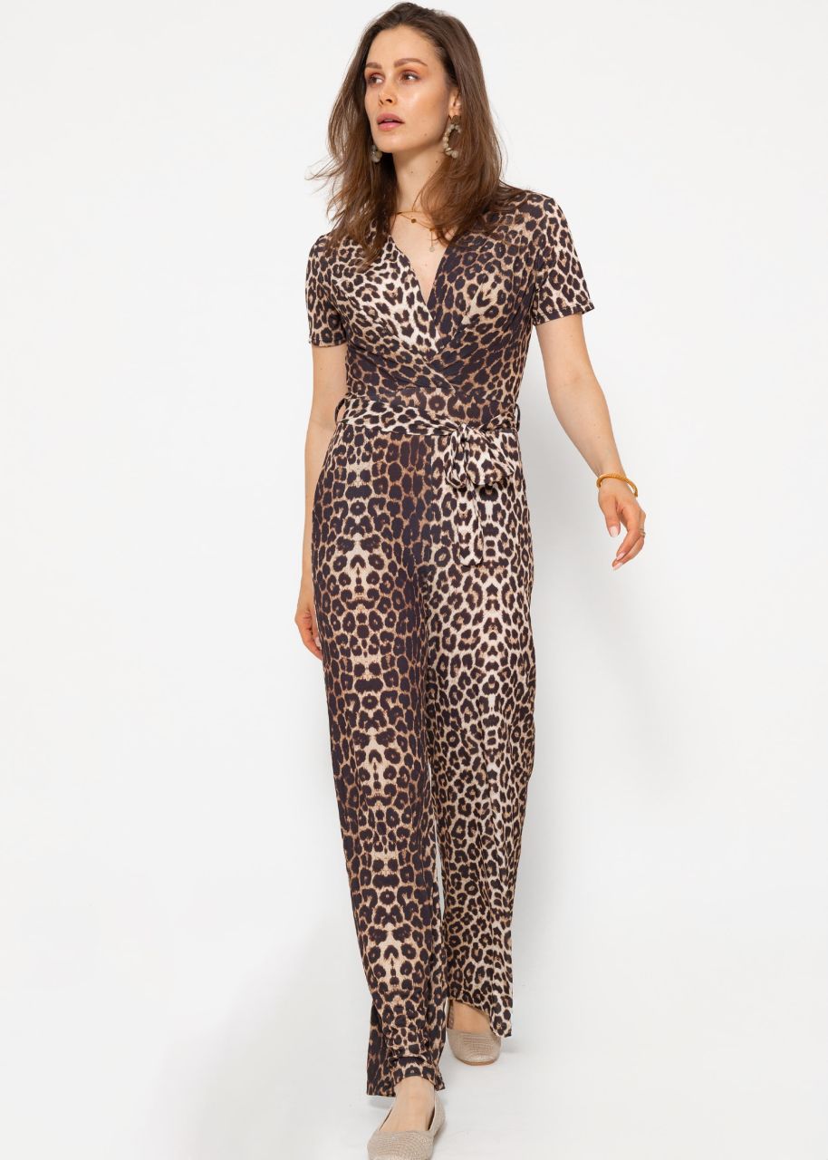 Jumpsuit with leo print - brown