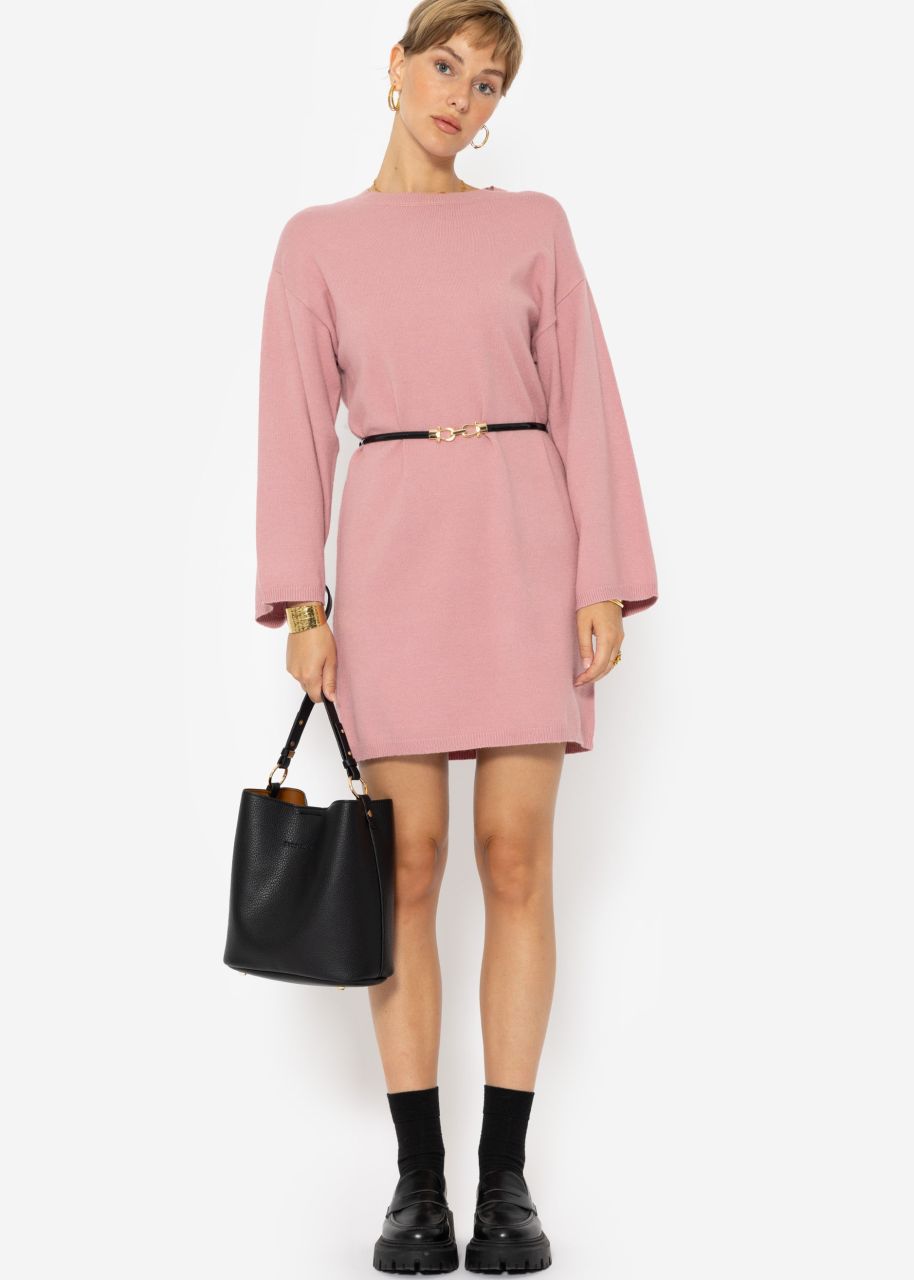 Oversize knitted mini dress - antique pink