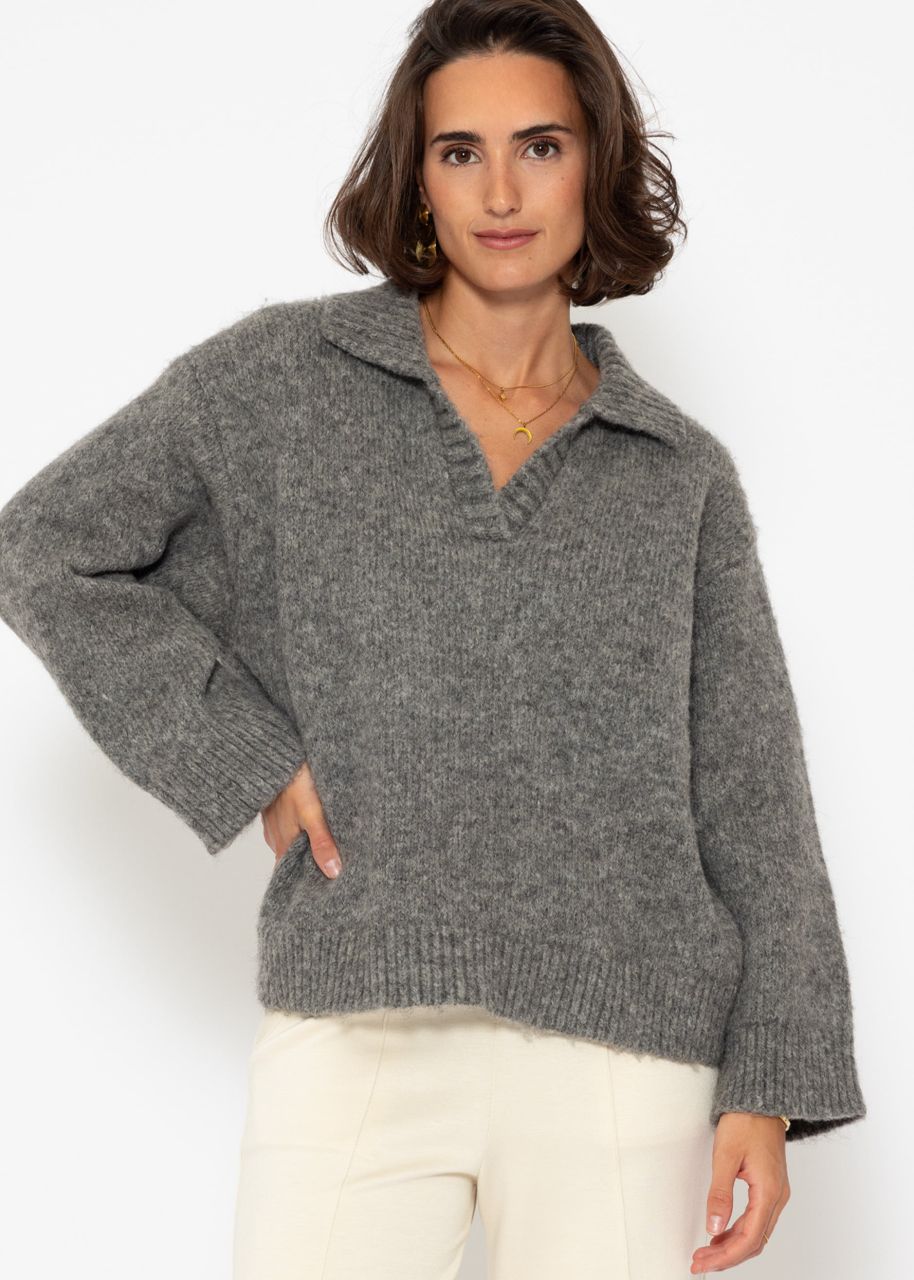 Oversize jumper with collar - grey