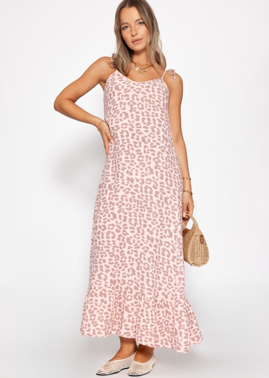 Muslin maxi dress with leo print - pink