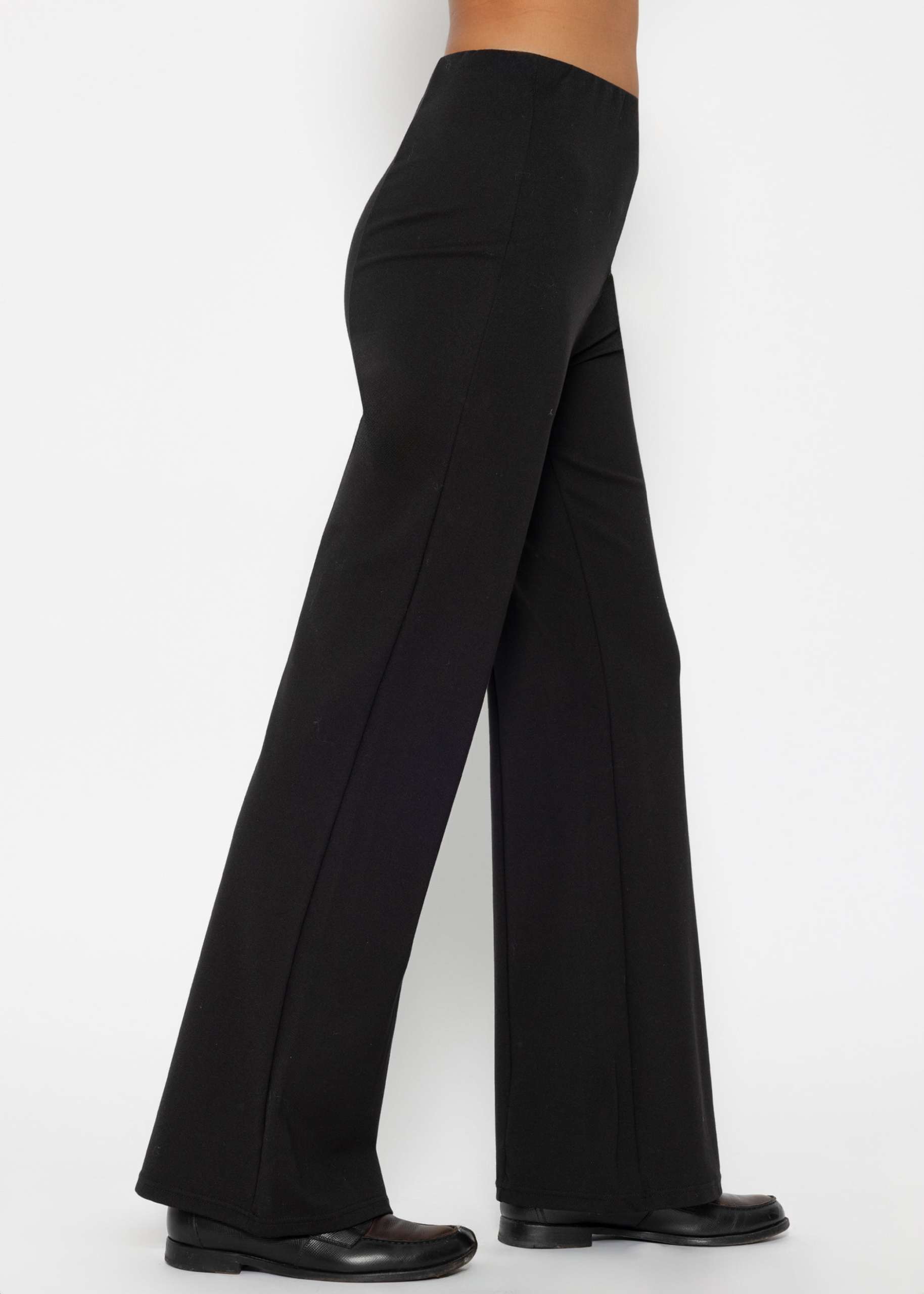 Highwaist pants with straight leg and decorative stitching - black