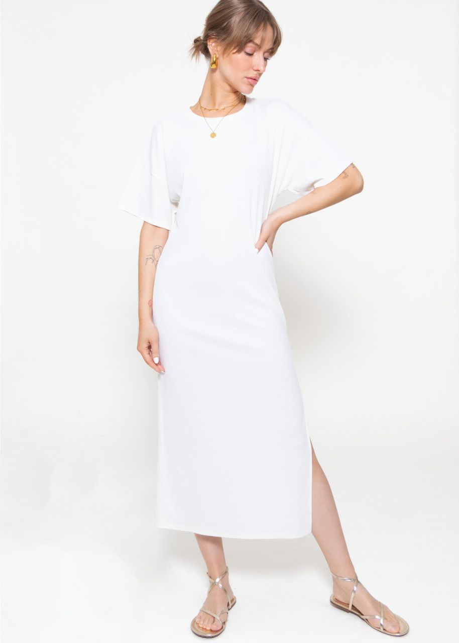 Maxi rip jersey dress with slit - offwhite