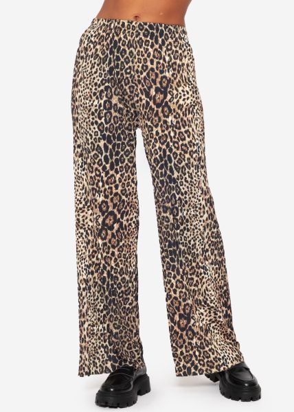 Pleated trousers with leo print - beige