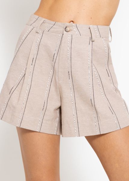 Cotton shorts with stripe pattern - taupe