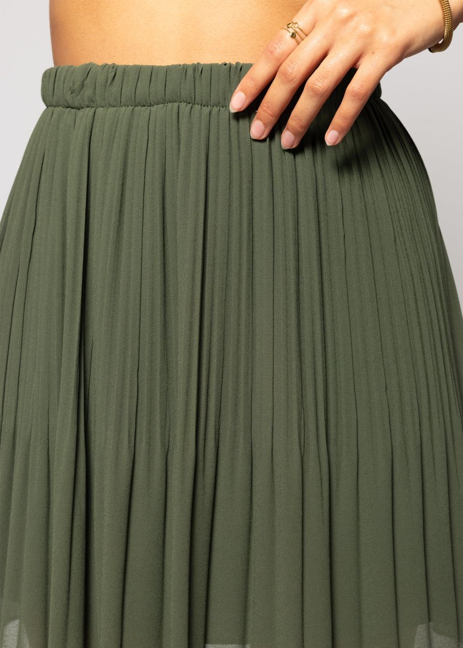 Pleated chiffon skirt, khaki