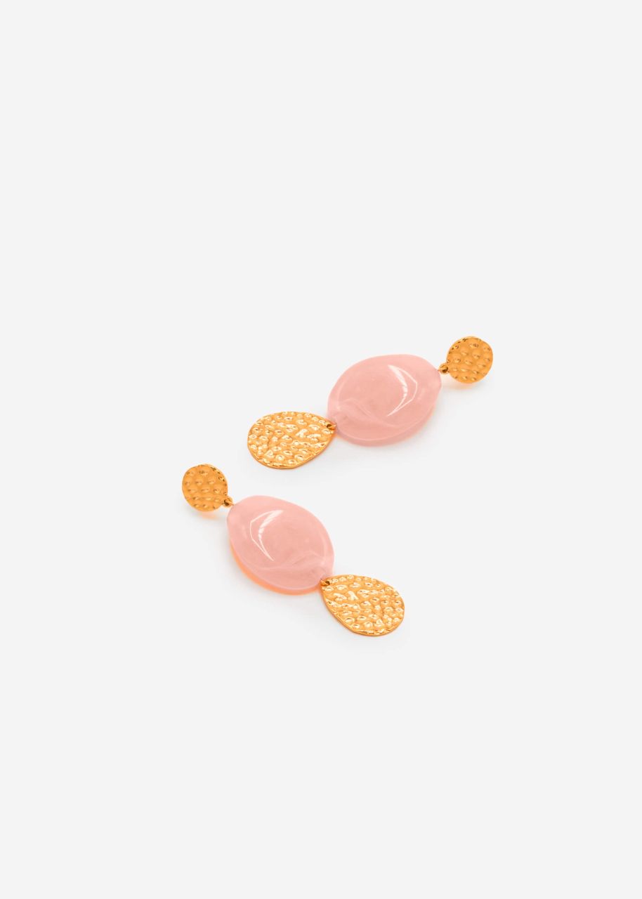 Stud earrings with pink pendant - gold