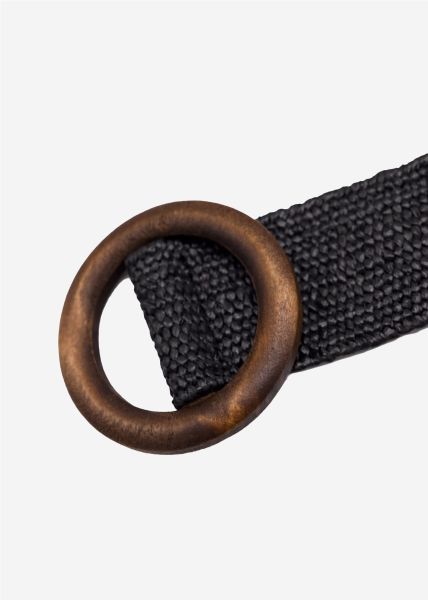 Belt with wooden buckle, black