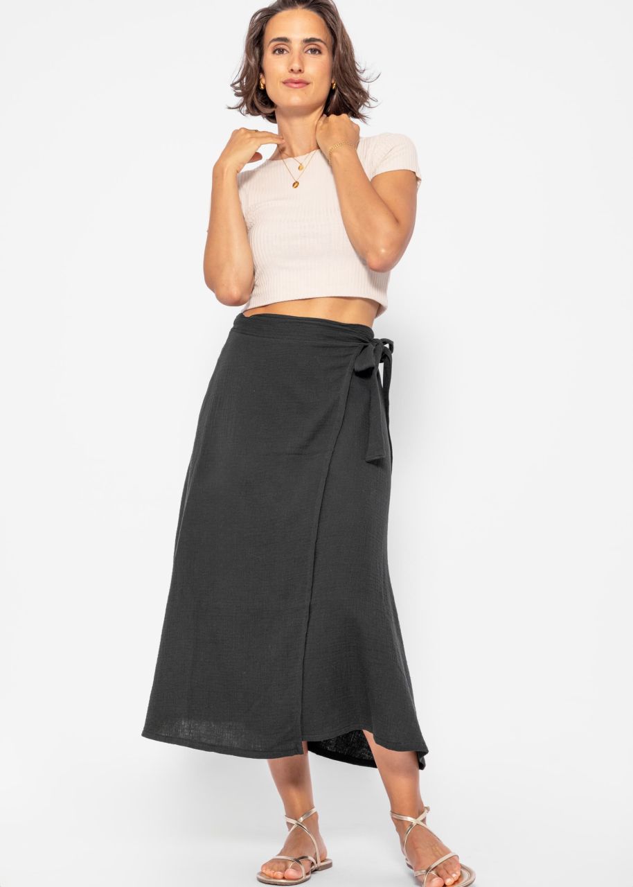 Long muslin wrap skirt - black