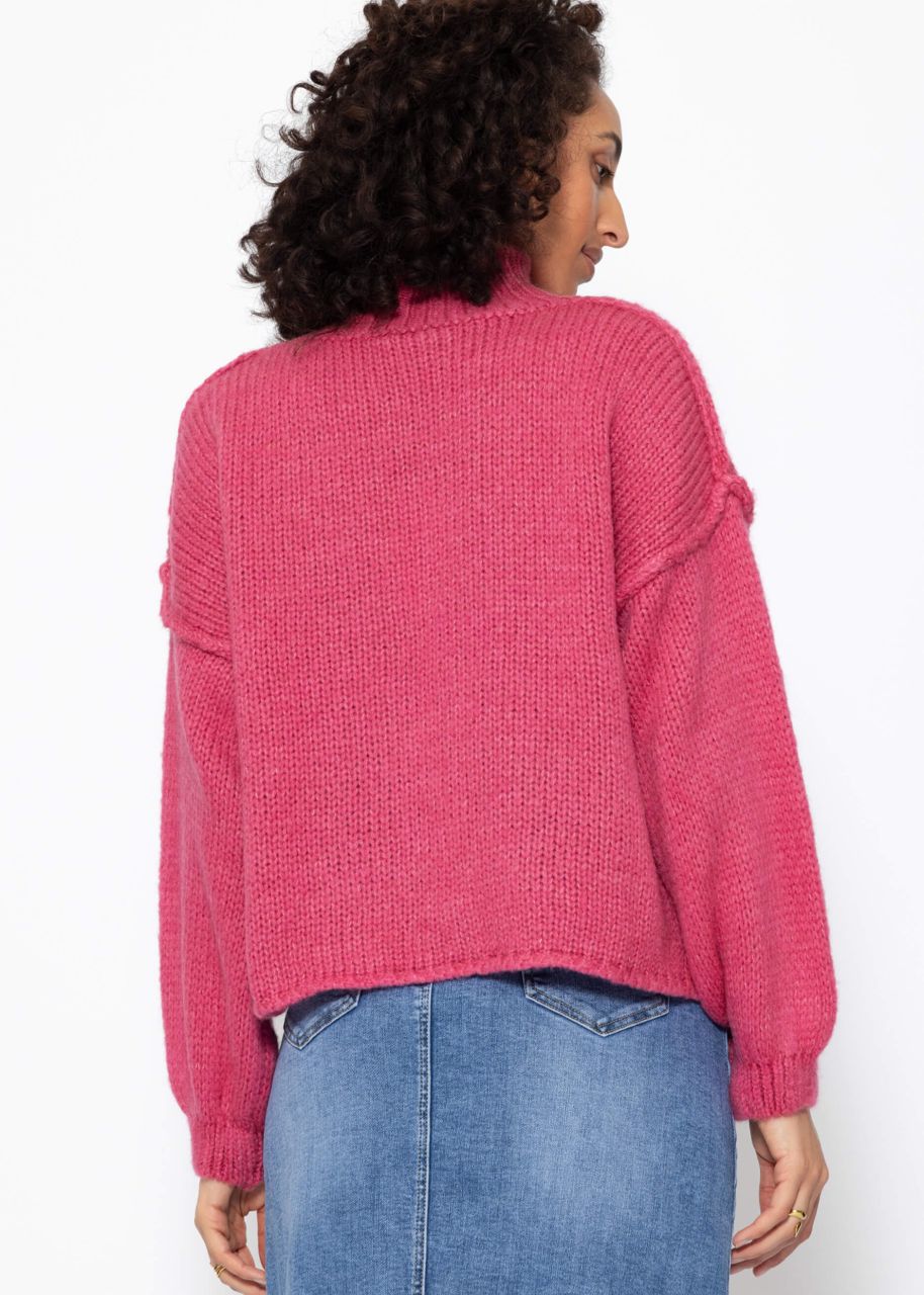 Turtleneck sweater with outer seams - pink