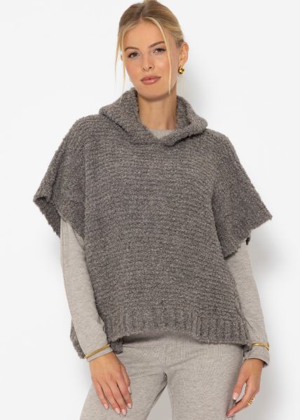 Jessica Haller Poncho with hoodie and cable knit detail - taupe