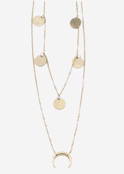 Combined necklace with moon and platelets, gold