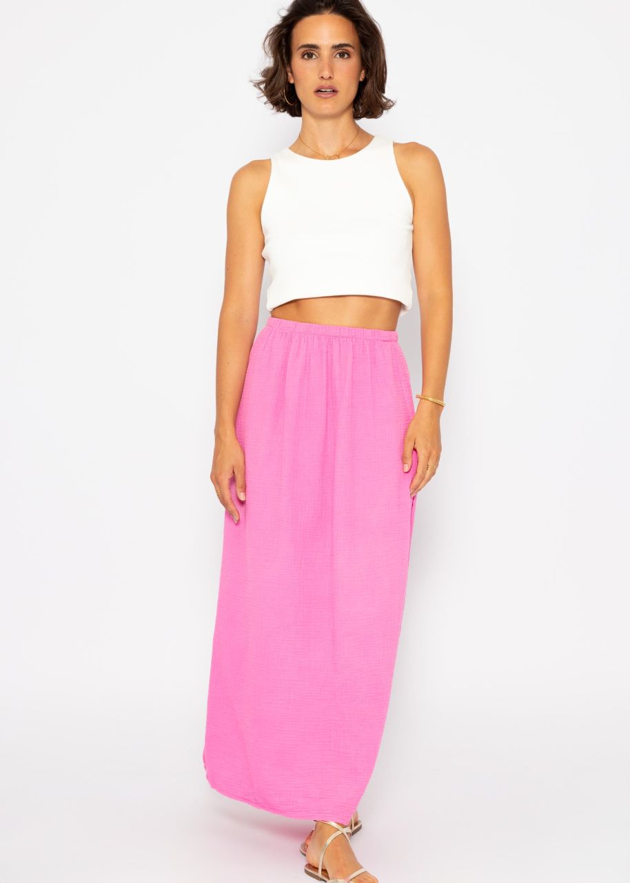 Long muslin skirt with high slit - pink