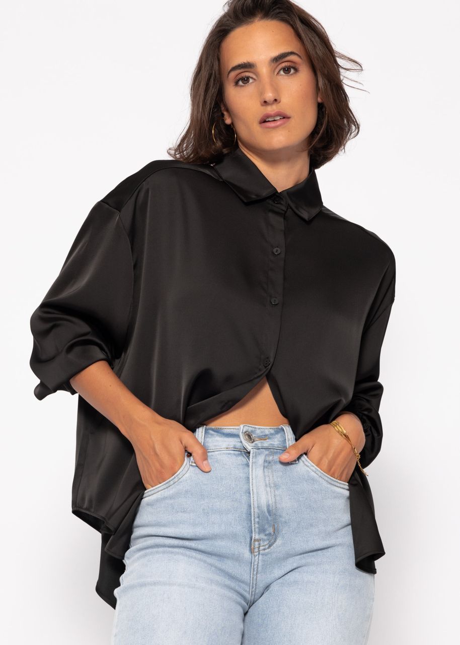 Oversize satin blouse - black