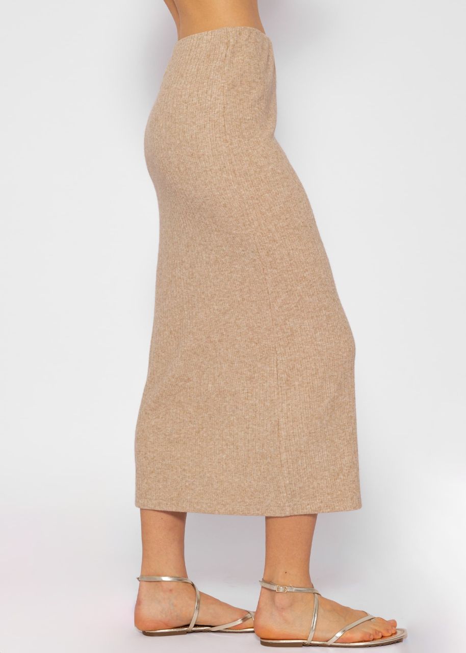 Ribbed skirt in midi length - beige