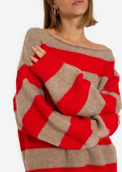 Jumper with block stripes - red-taupe