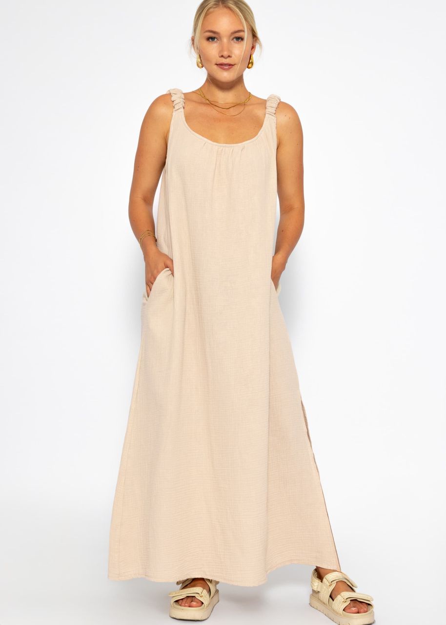 Maxi muslin dress with pockets - beige