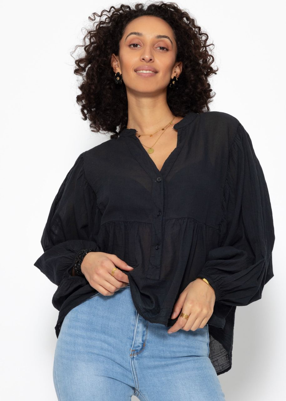 Oversize cotton voile blouse - black