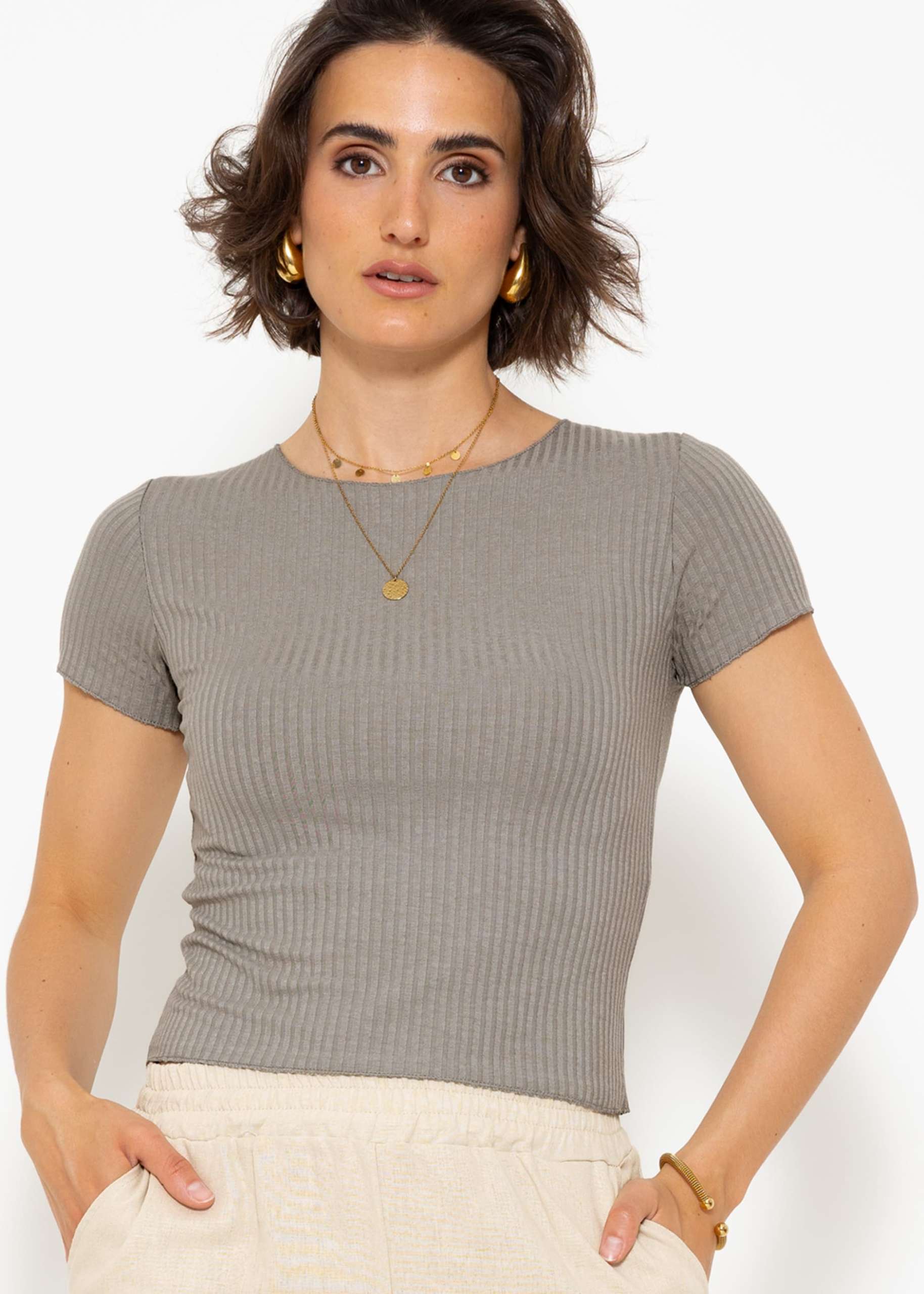 Crop shirt, taupe