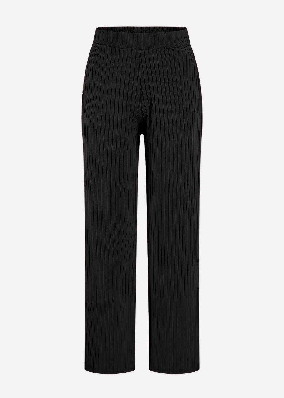 Wide, ribbed jersey trousers - black