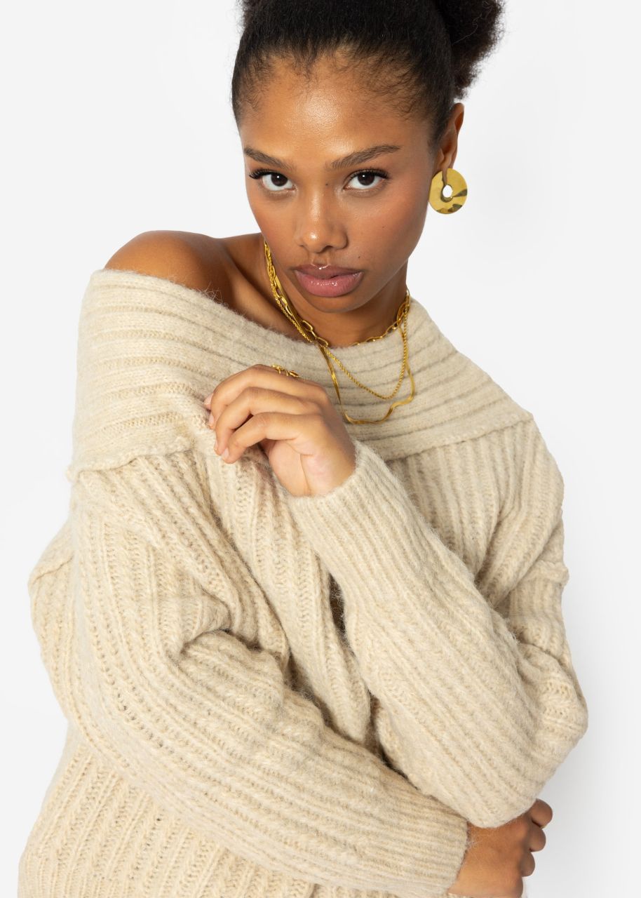 Off-Shoulder knitted jumper, light beige