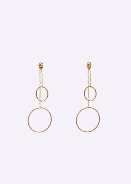 Stud earrings with hanging circles, gold