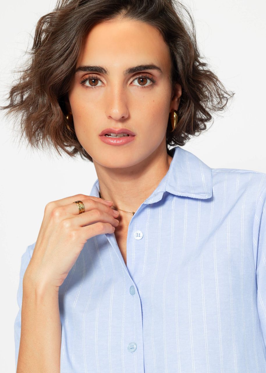 Shorter blouse with lurex stripes - light blue