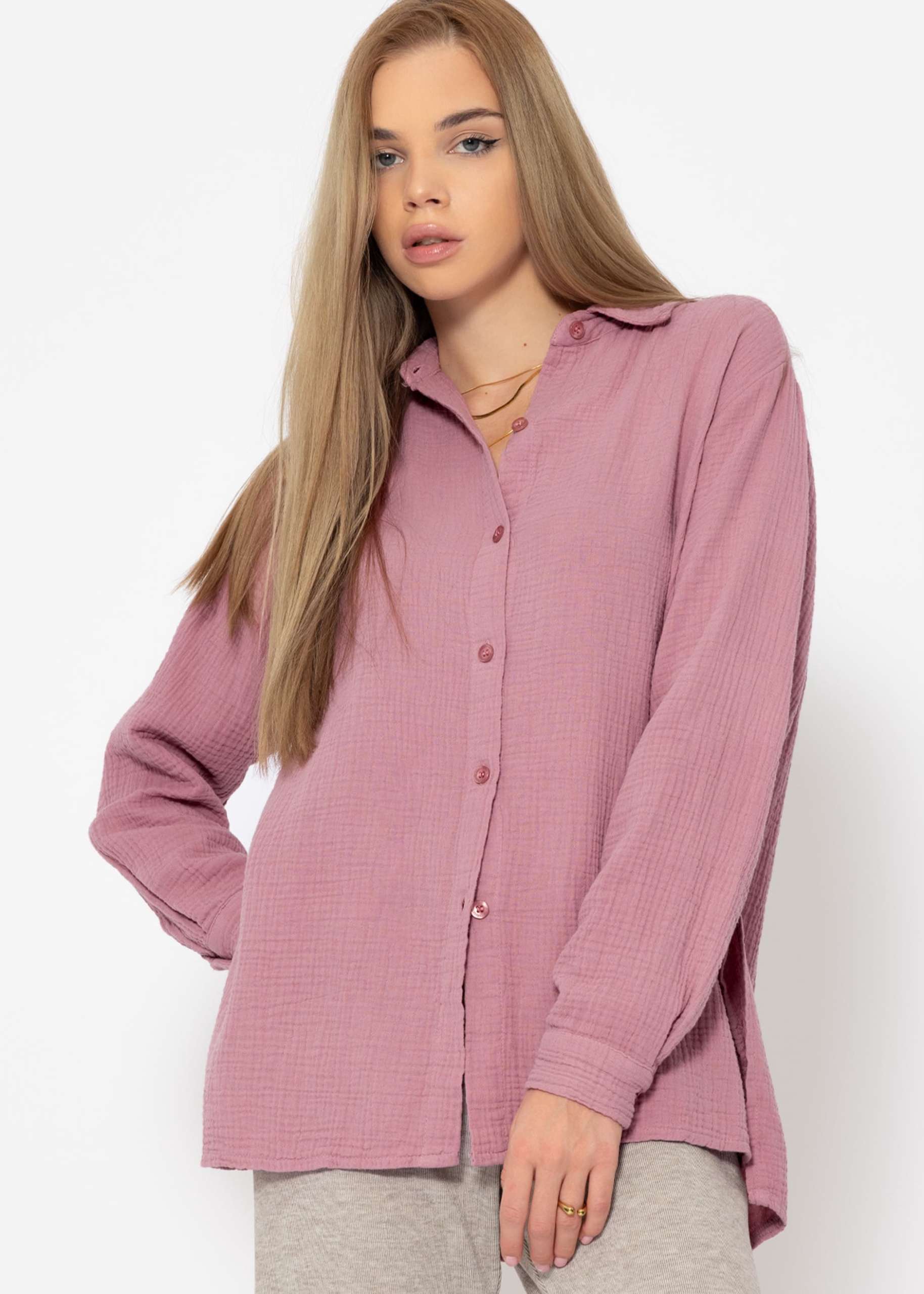 Classic cut blouse in muslin - dusky pink