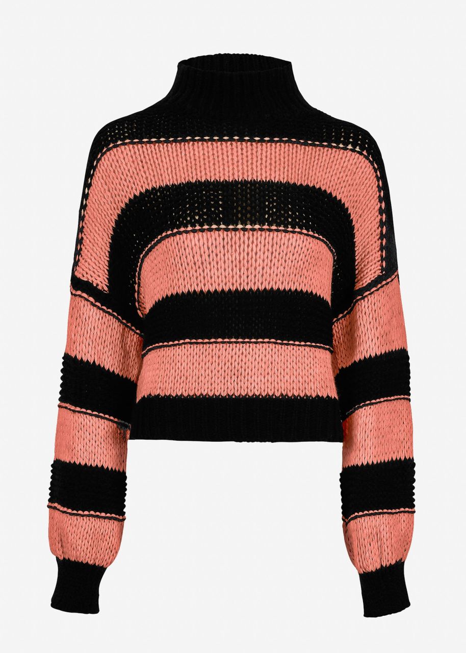 Turtleneck jumper with stripes - black-red-red