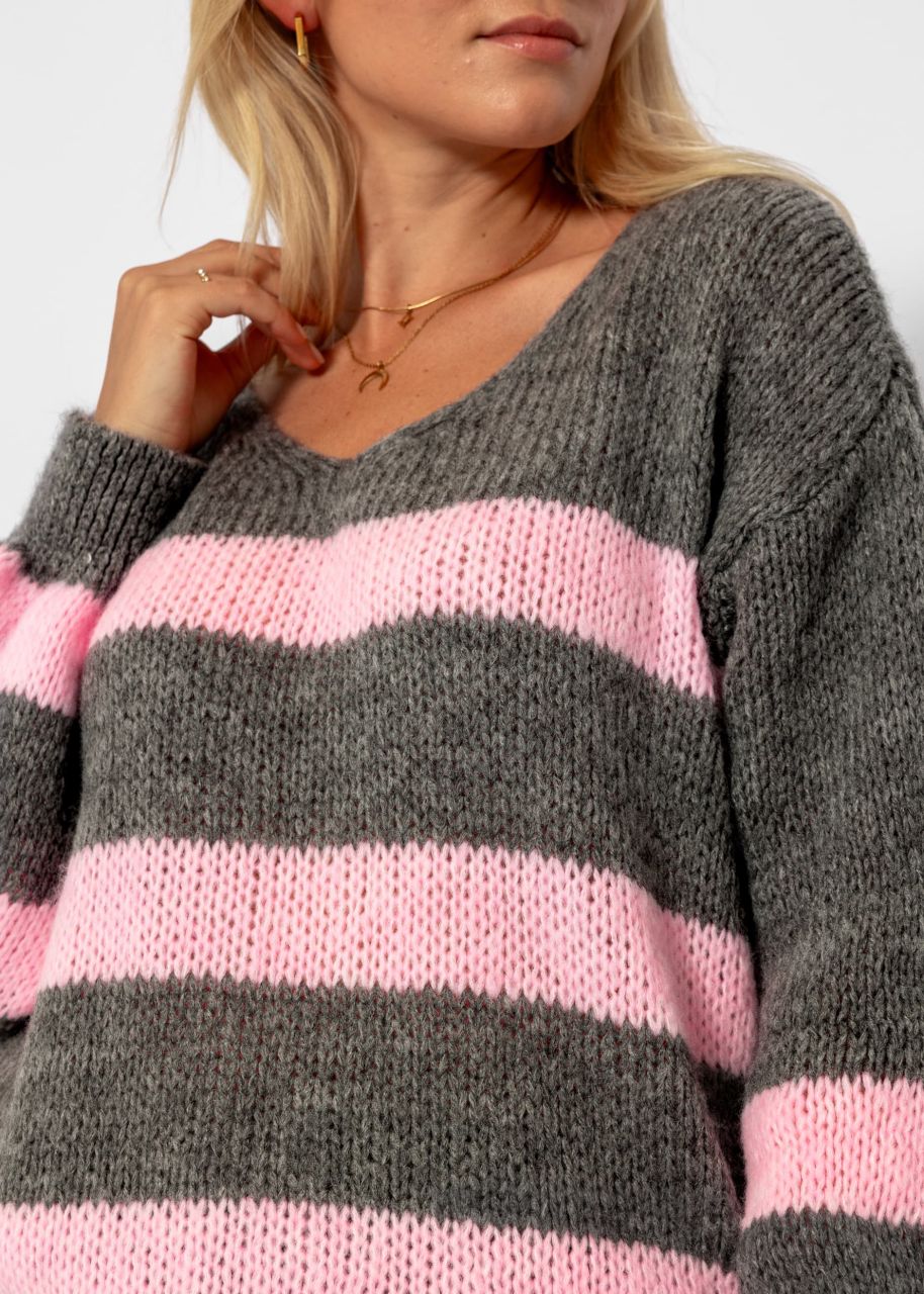 Jumper with pink stripes - grey